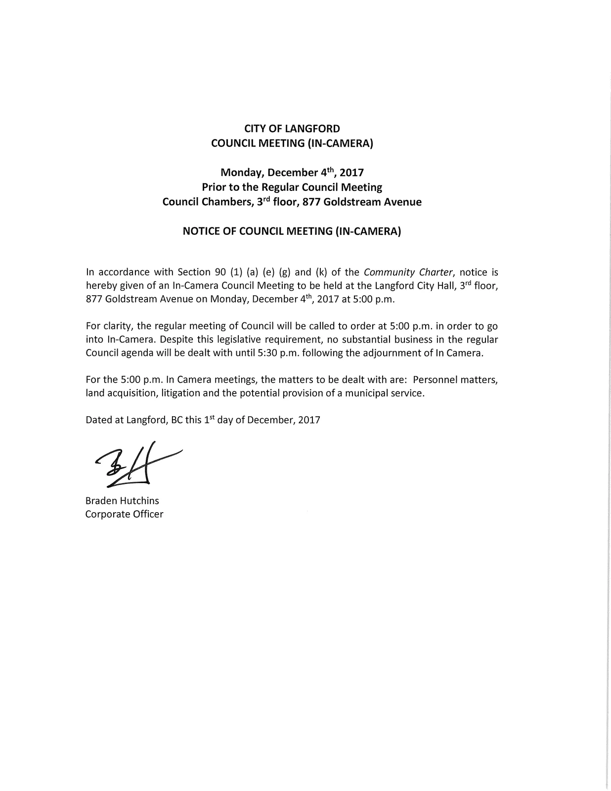 Notice of Council Meeting (In-Camera) page image
