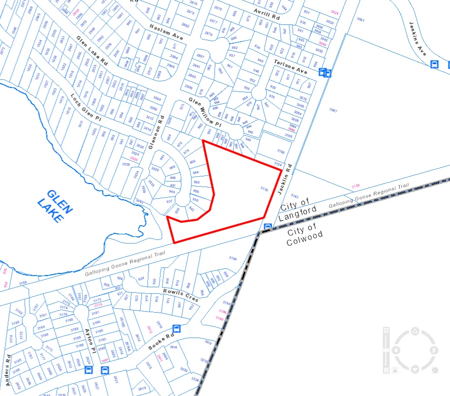 Map showing parcel and surrounding area as well as transit stops