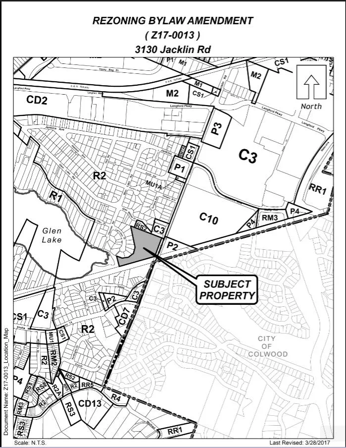 Proposed site plan and landscape details (site layout showing Buildings A, B, C; parking; park dedication area; planting schedule and lighting legend) — Sheet dated JUNE 27, 2017 (Revised)