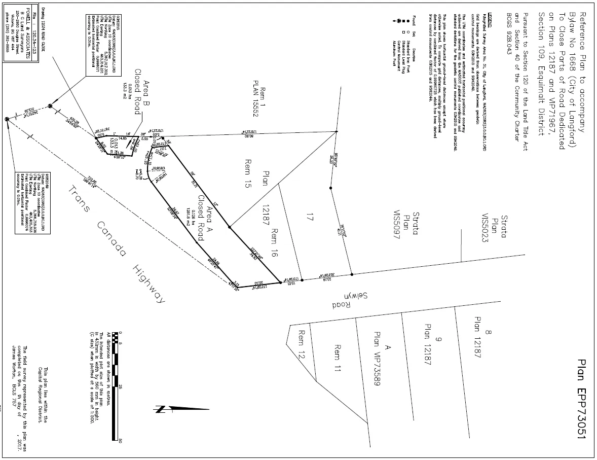 Reduced copy of the reference plan of highway closure (Road Closure Plan) showing Areas A and B labelled "Closed Road")