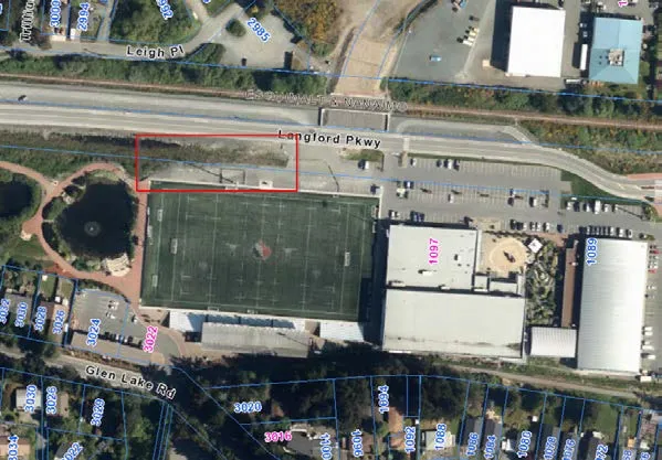 Map showing soil remediation area highlighted in red