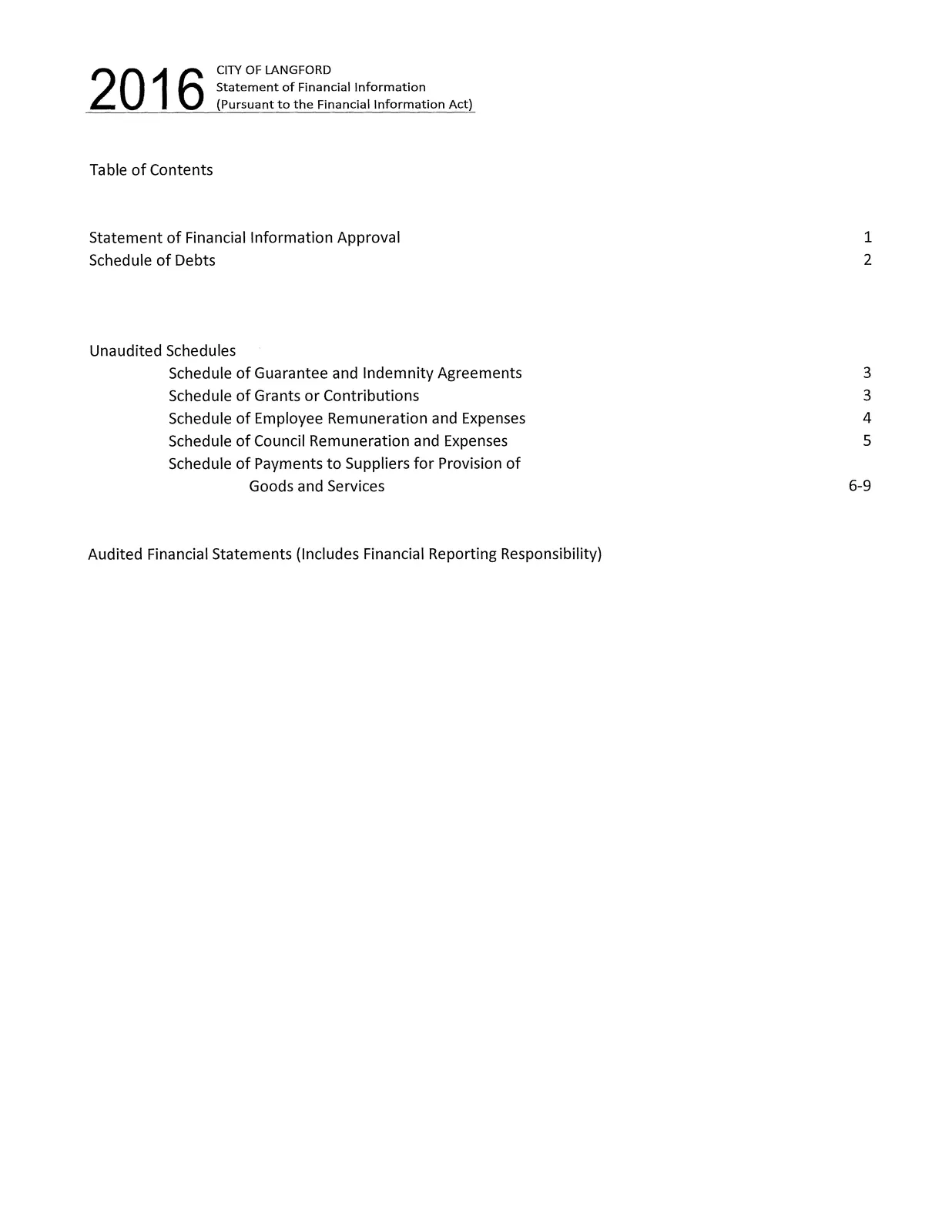 Table of Contents page