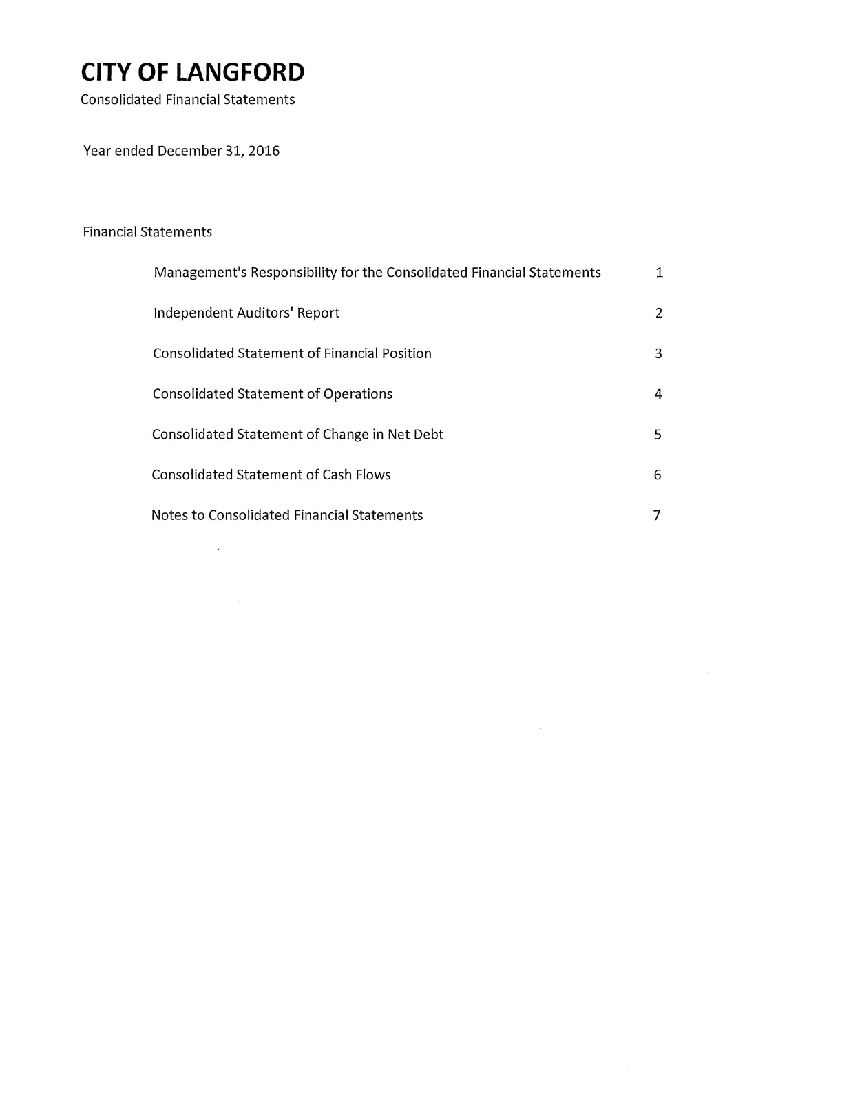 Financial statements contents page
