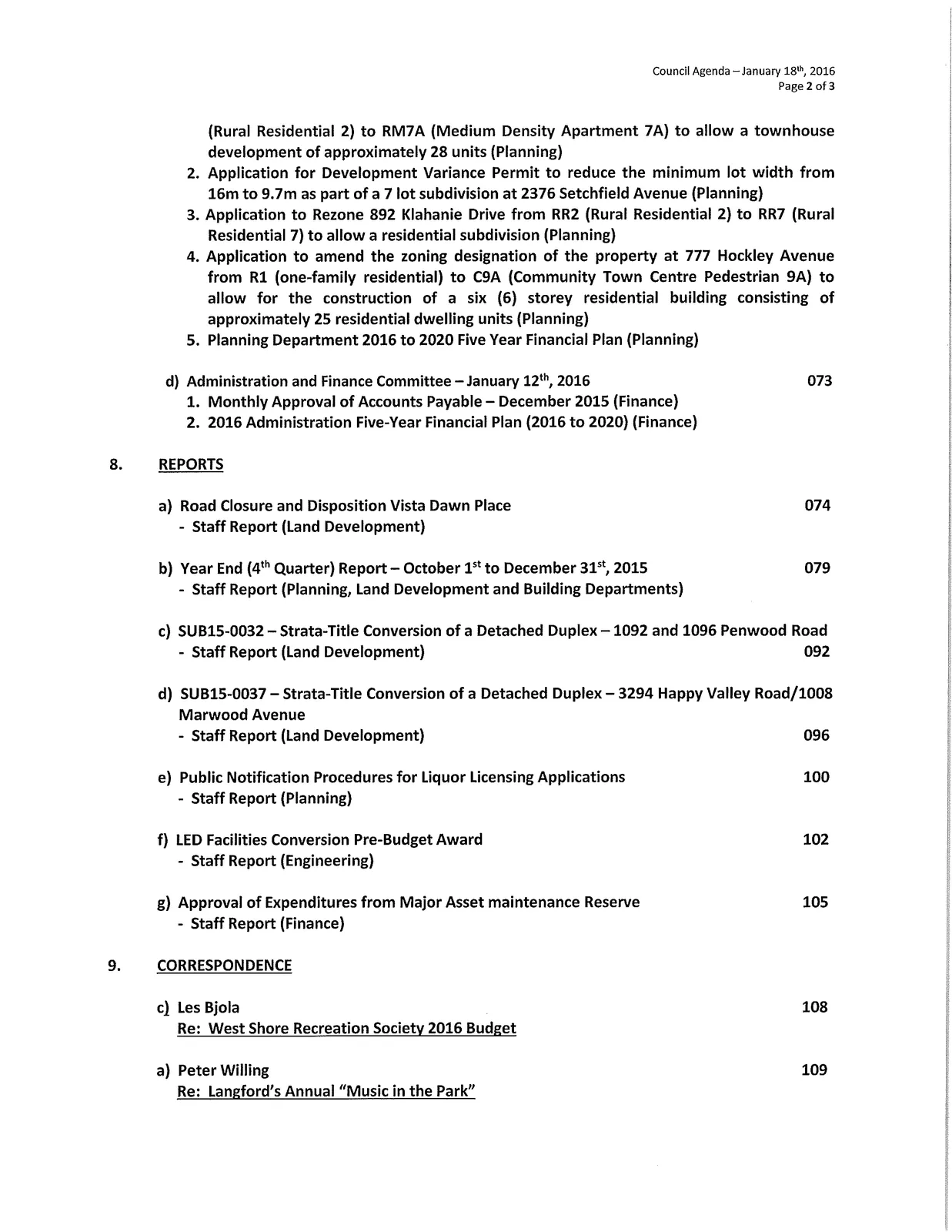 Agenda page 2 — committee resolutions continuation and reports