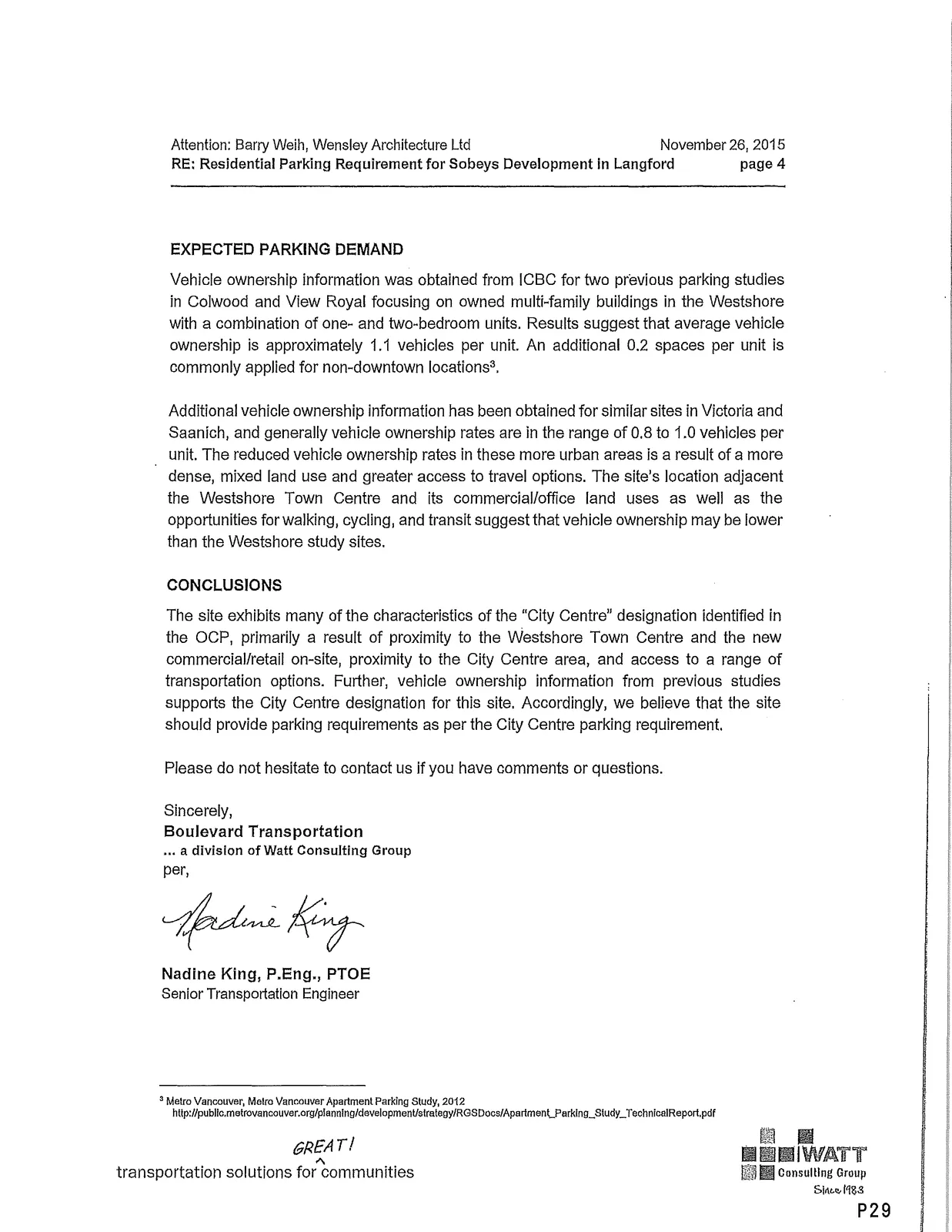 Final page of parking report / bibliography and contact details