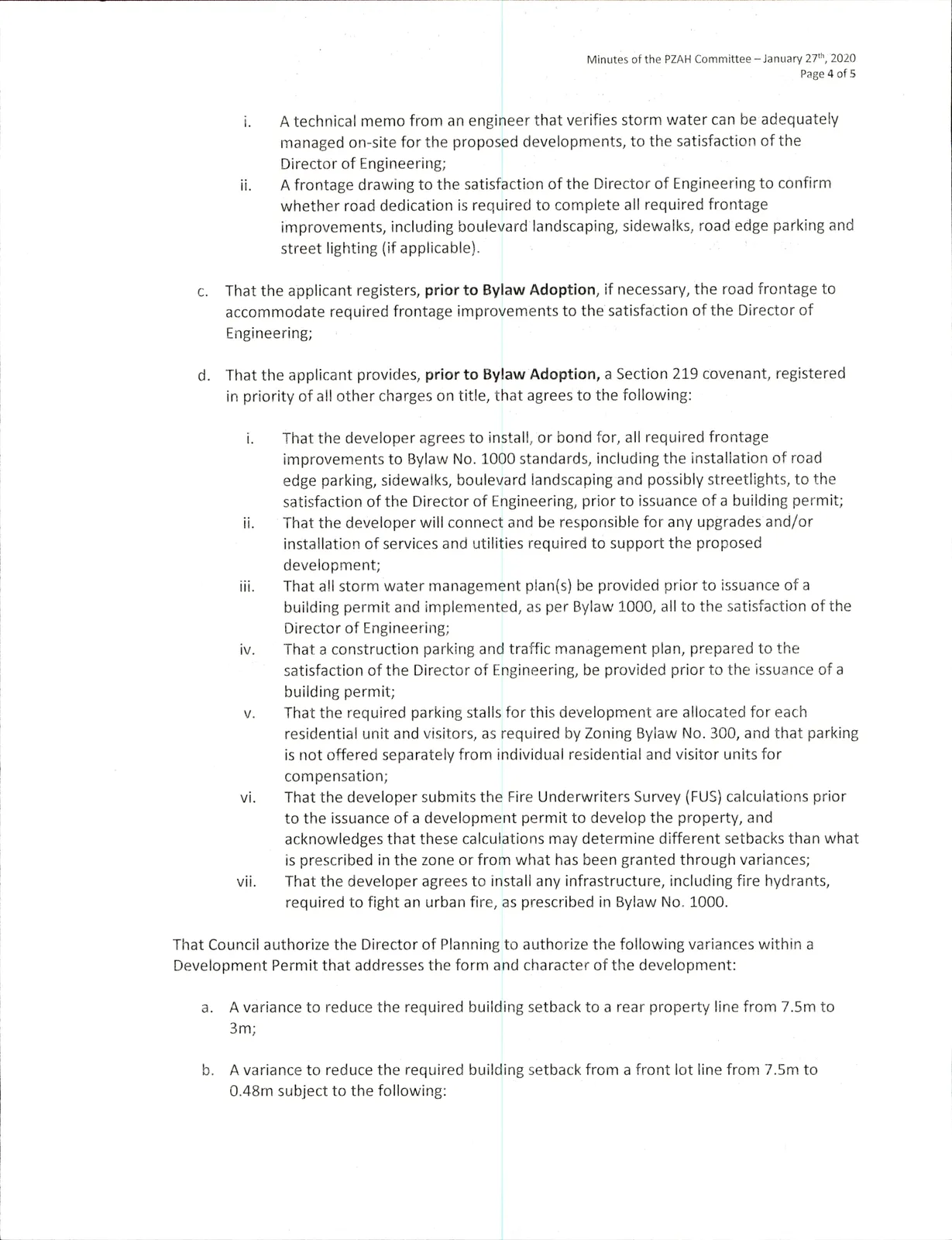 Scanned page of minutes — conditions and Section 219 covenant requirements for Strathmore rezoning