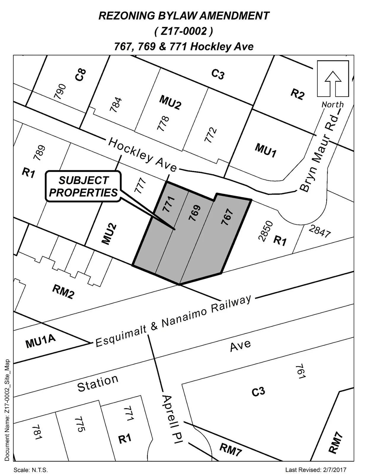 Site plan showing 767, 769 & 771 Hockley Ave shaded