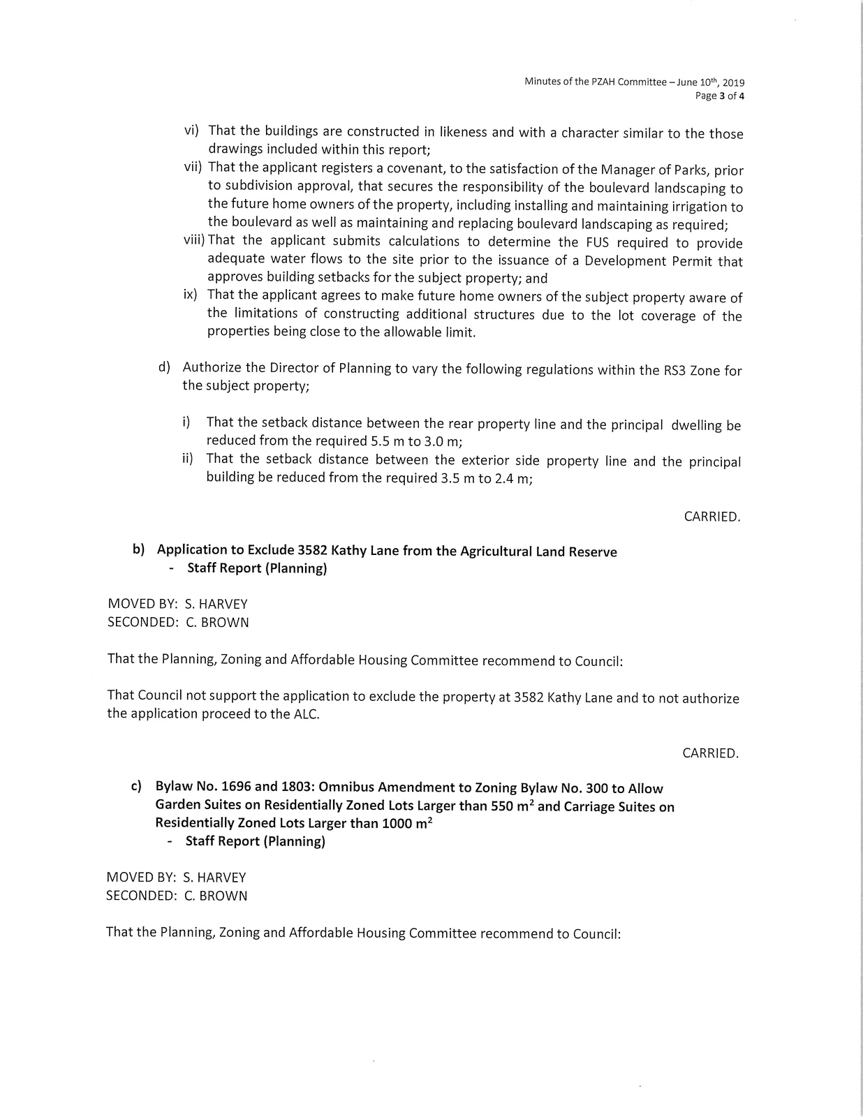 Page portion showing conditions vi)–ix) and RS3 setback variances