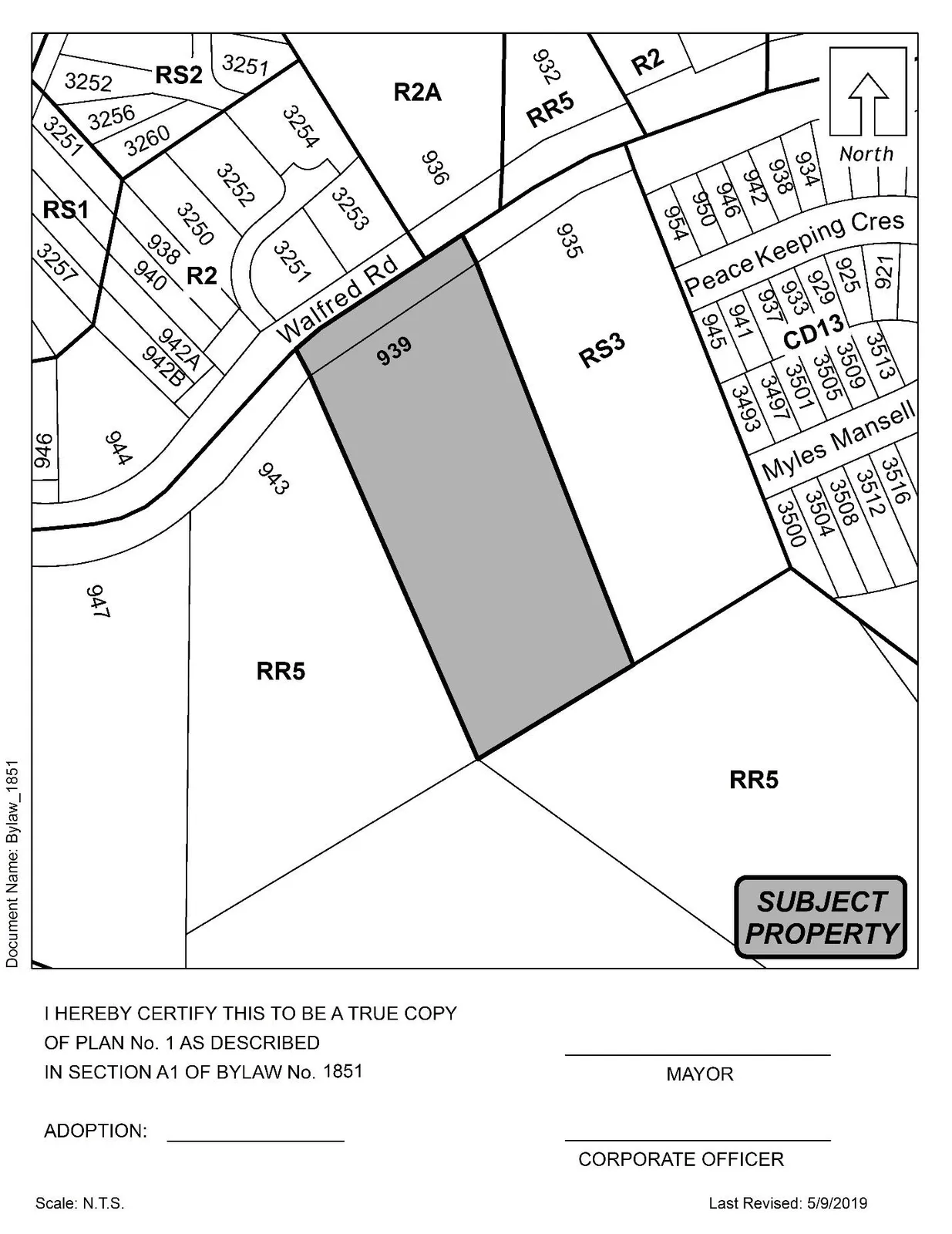 Schedule A (Plan No. 1) map related to RS3 zone amendment for 939 Walfred Rd