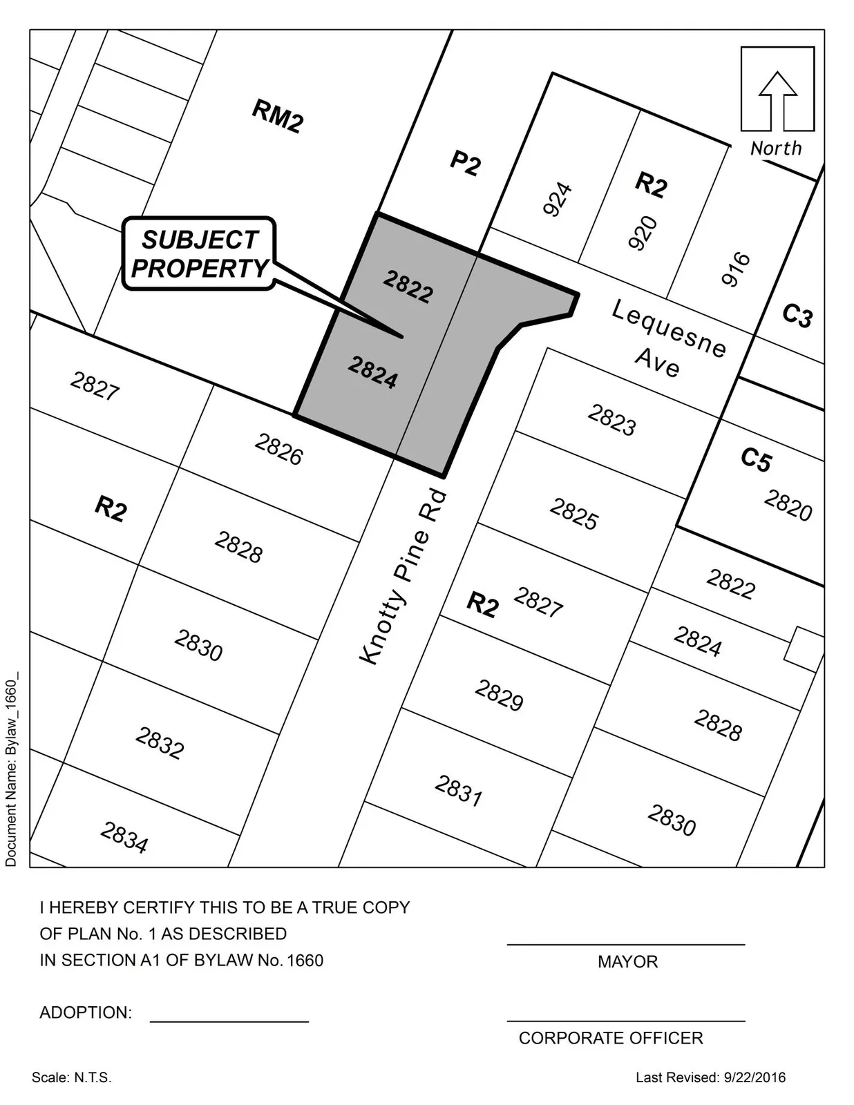 Plan No. 1, showing shaded portions of the property referenced in the bylaw