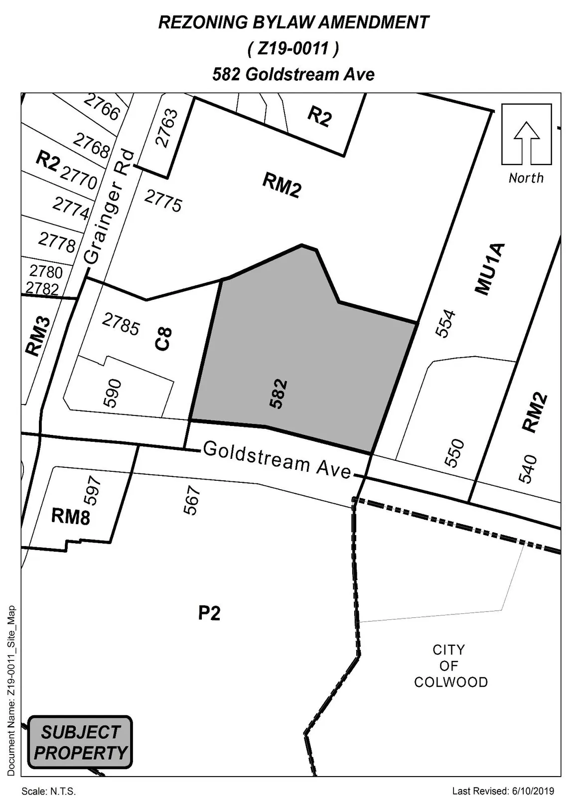 Property map showing 582 Goldstream Avenue parcel and surrounding properties