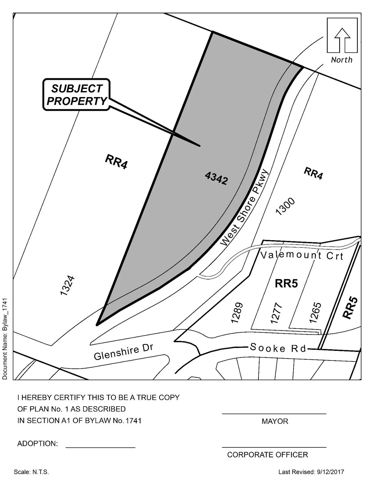 Plan No. 1 / Schedule A showing the property (4342 West Shore Pkwy) portions shaded