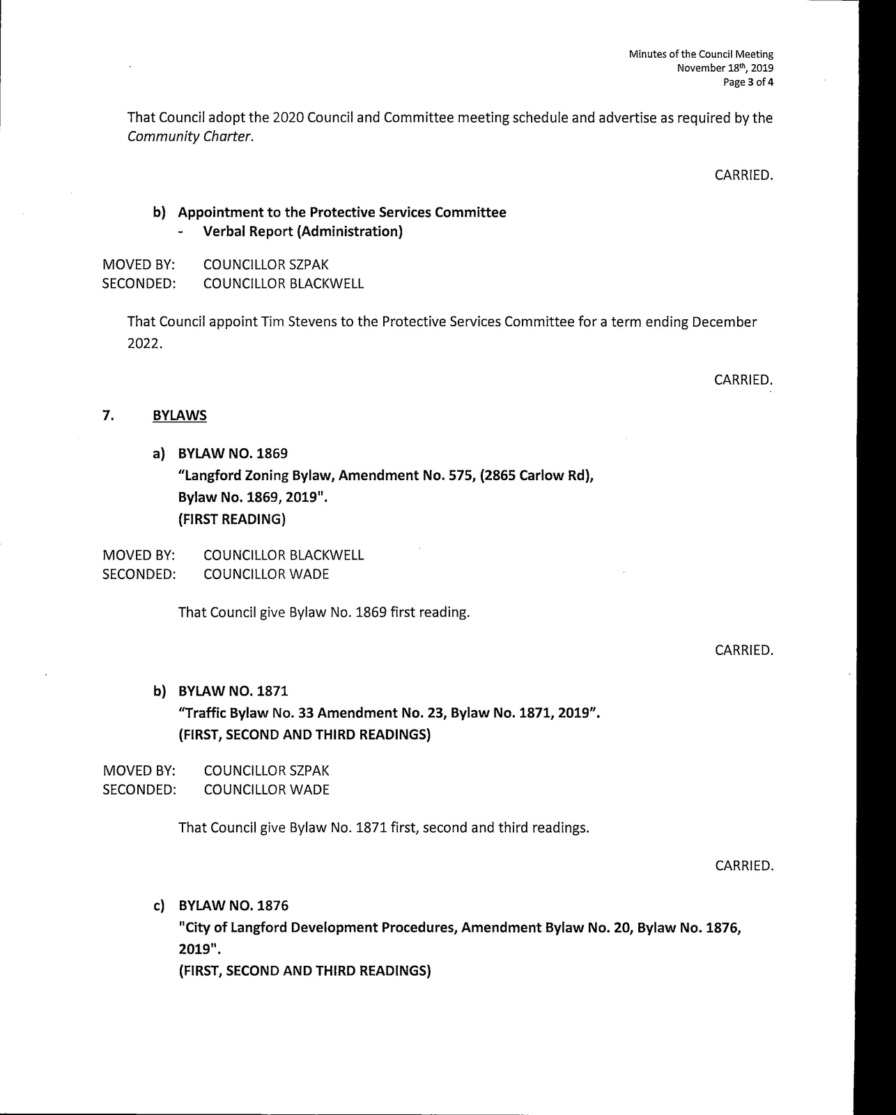 Page 3 — reports, appointment to committee, and bylaws (part)