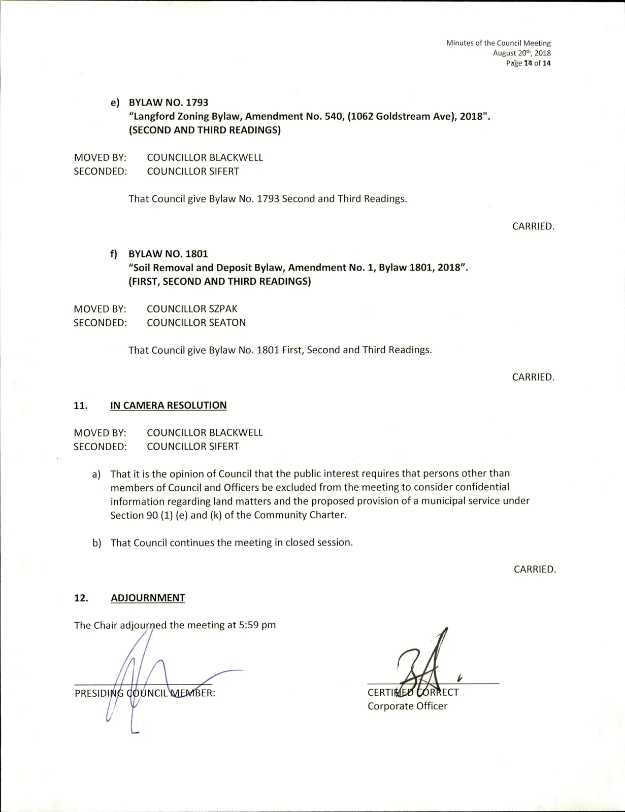 Adjournment and signatures