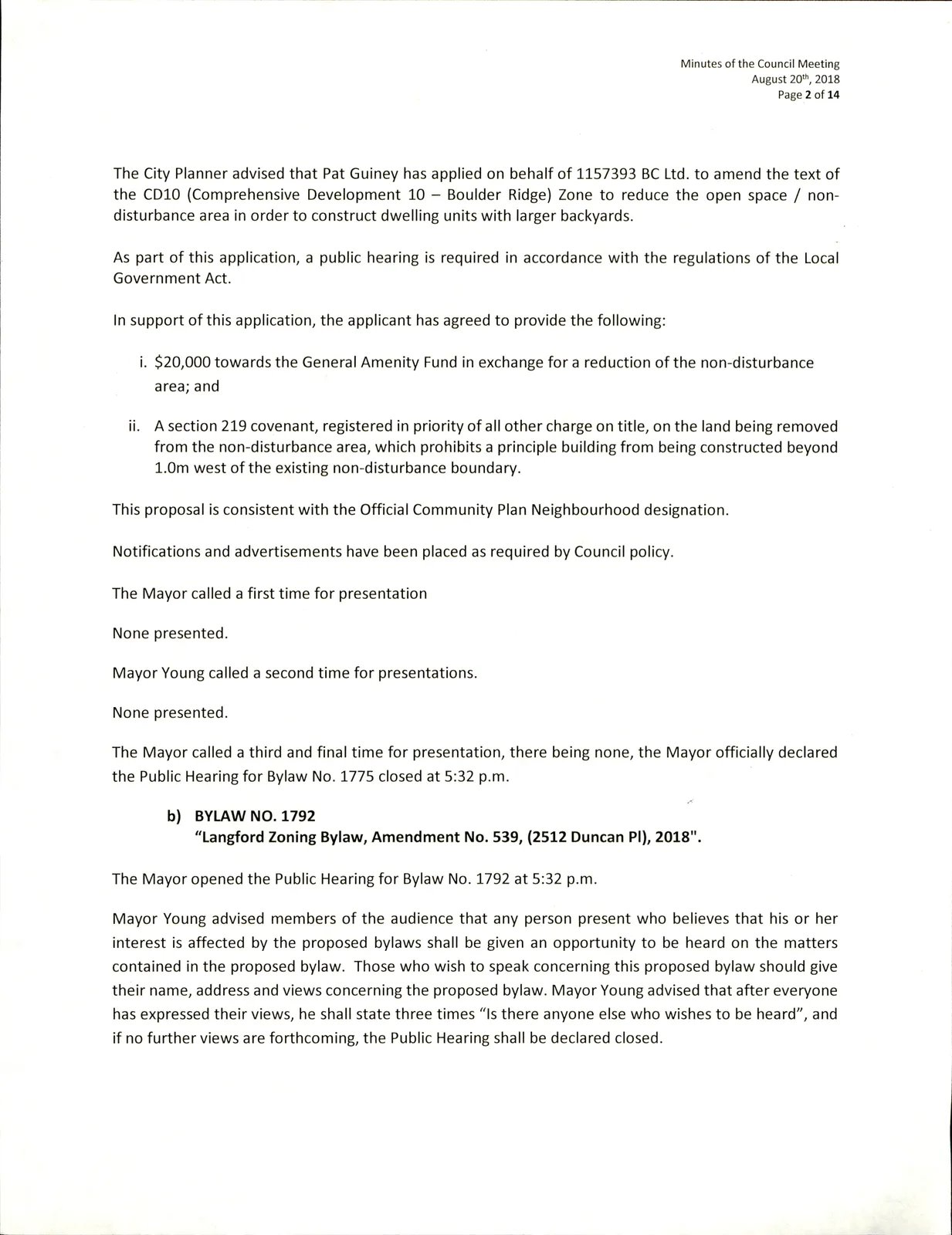 Public Hearing notices and details for Bylaw No. 1775 and No. 1792