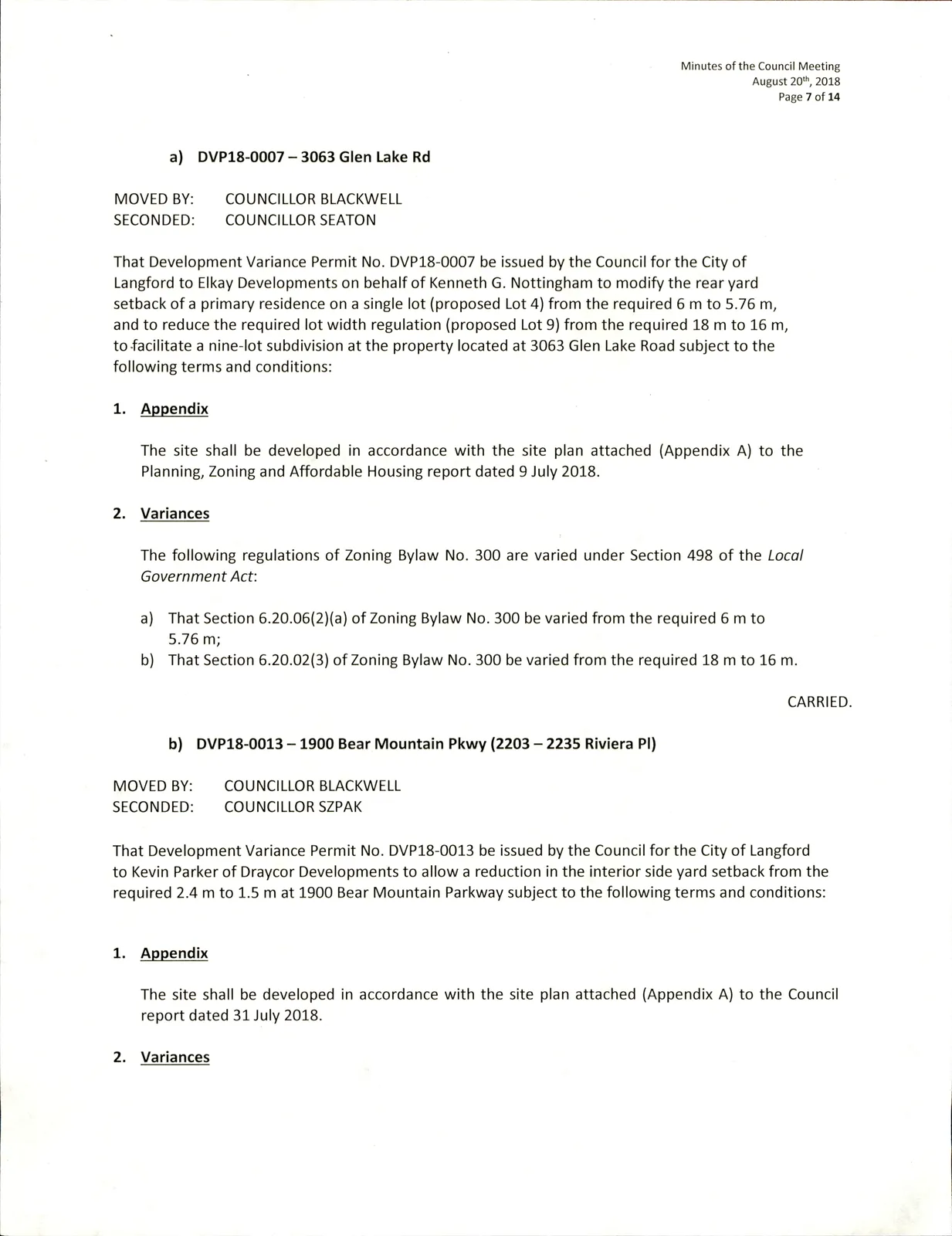 DVP18-0013 and TUP entries