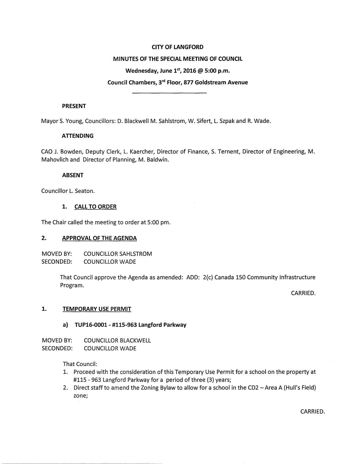 scanned page of Minutes - front page