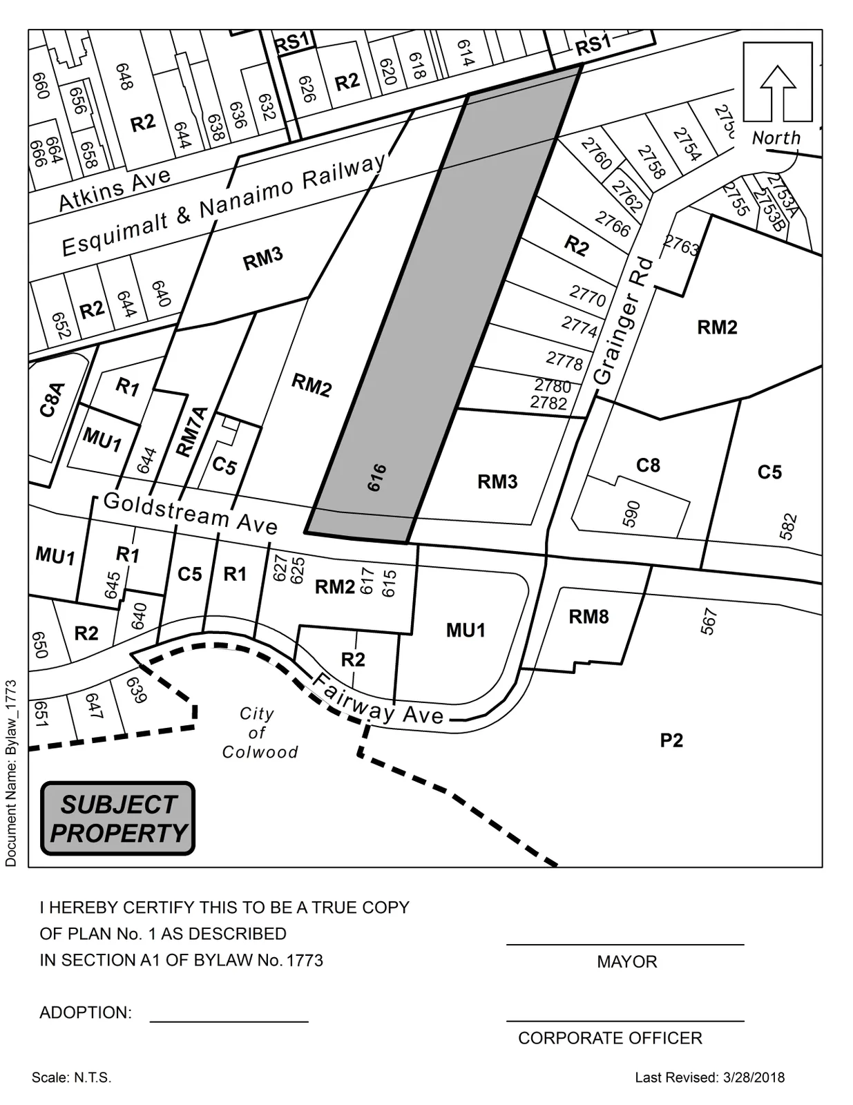 "Bylaw No. 1773 — Page 2 of 2 — Schedule A" heading