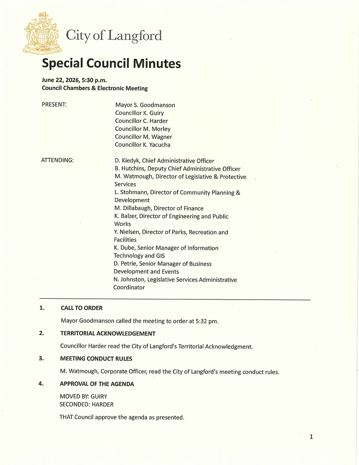 Meeting attendees and call to order