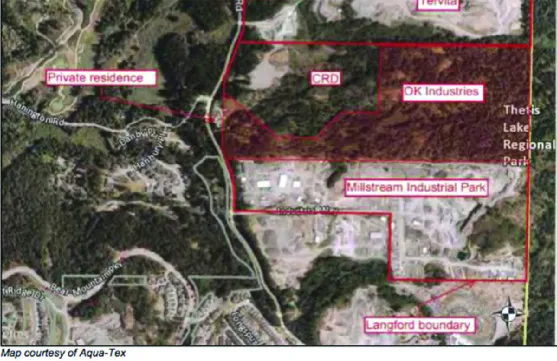 Map taken from the 2015 report for the rezoning application (Photo courtesy District of Highlands) — referenced in the article about a quarry proposal