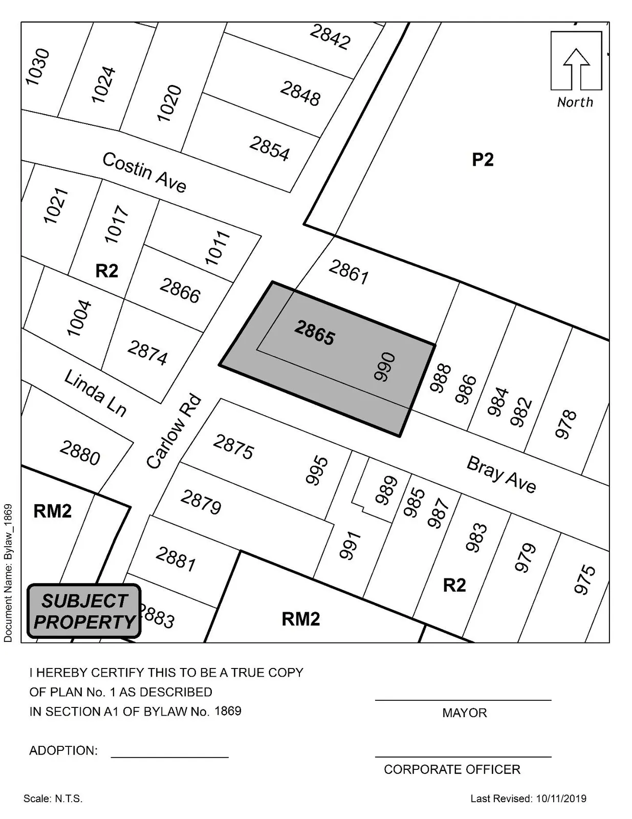 Plan No. 1 showing shaded portion of LOT 2, SECTION 79, ESQUIMALT DISTRICT (2865 Carlow Rd)