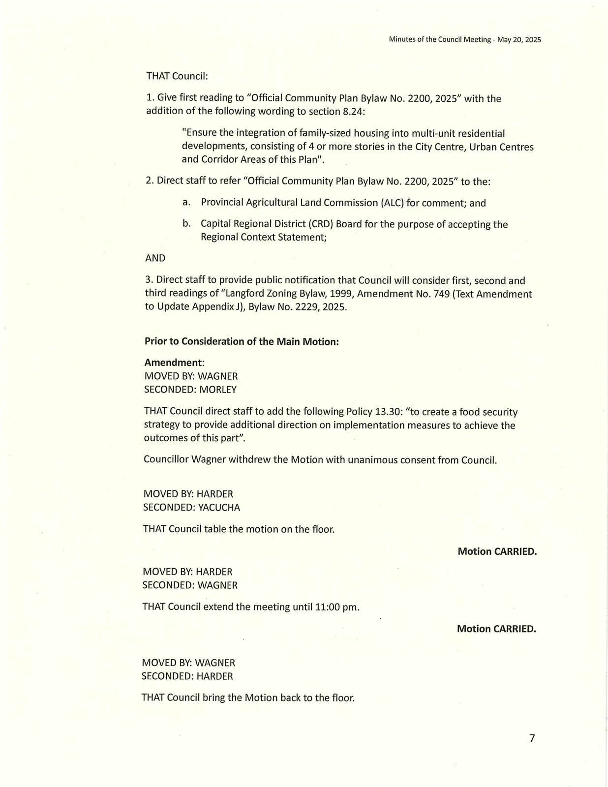 Bylaw Nos. 2200 & 2229 (Official Community Plan and Zoning Amendment) proceedings and motions