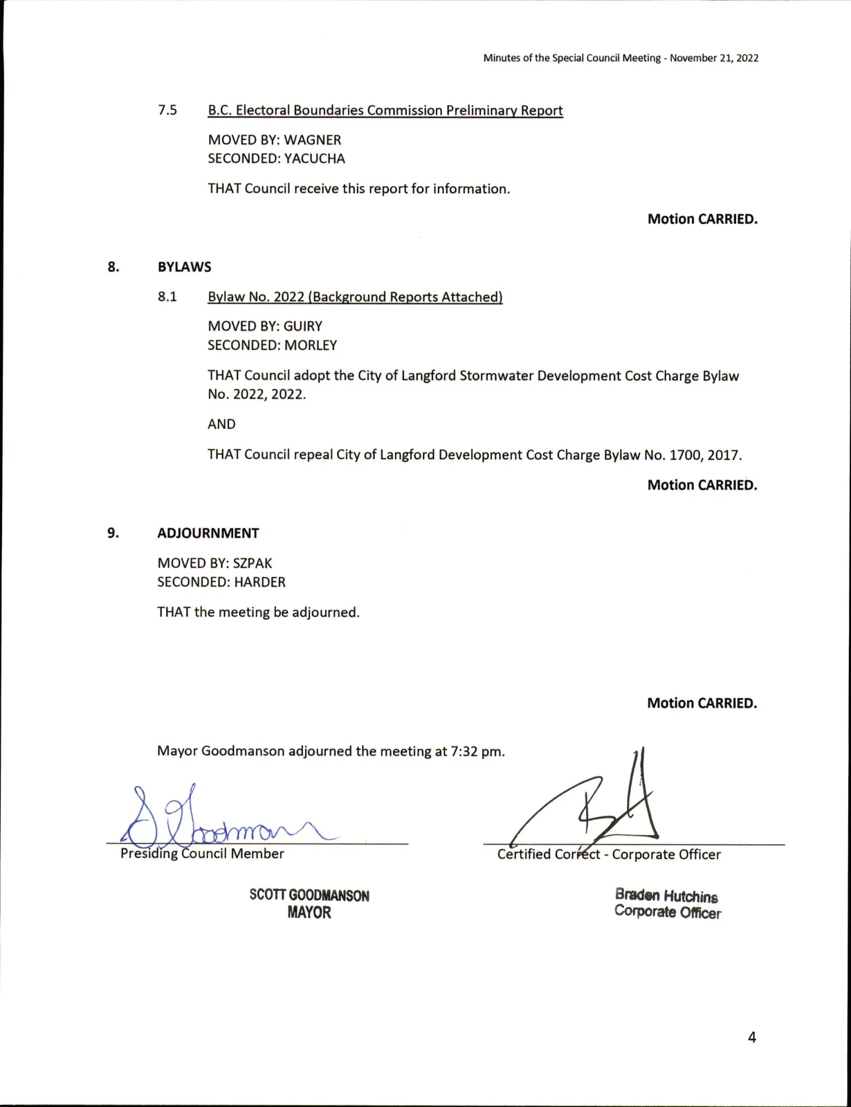 Page scan of bylaws and adjournment