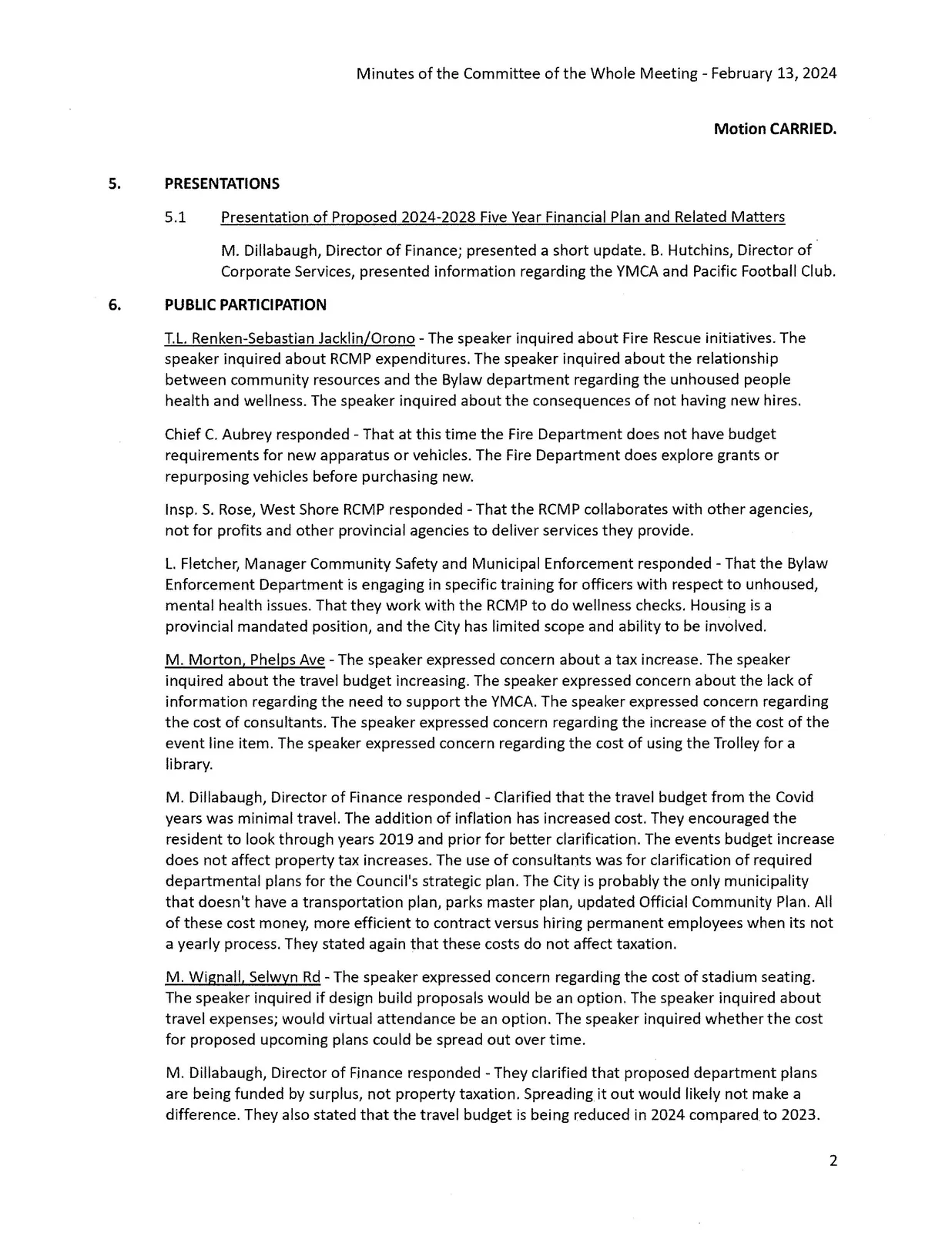 Page 2 - presentations and start of public participation
