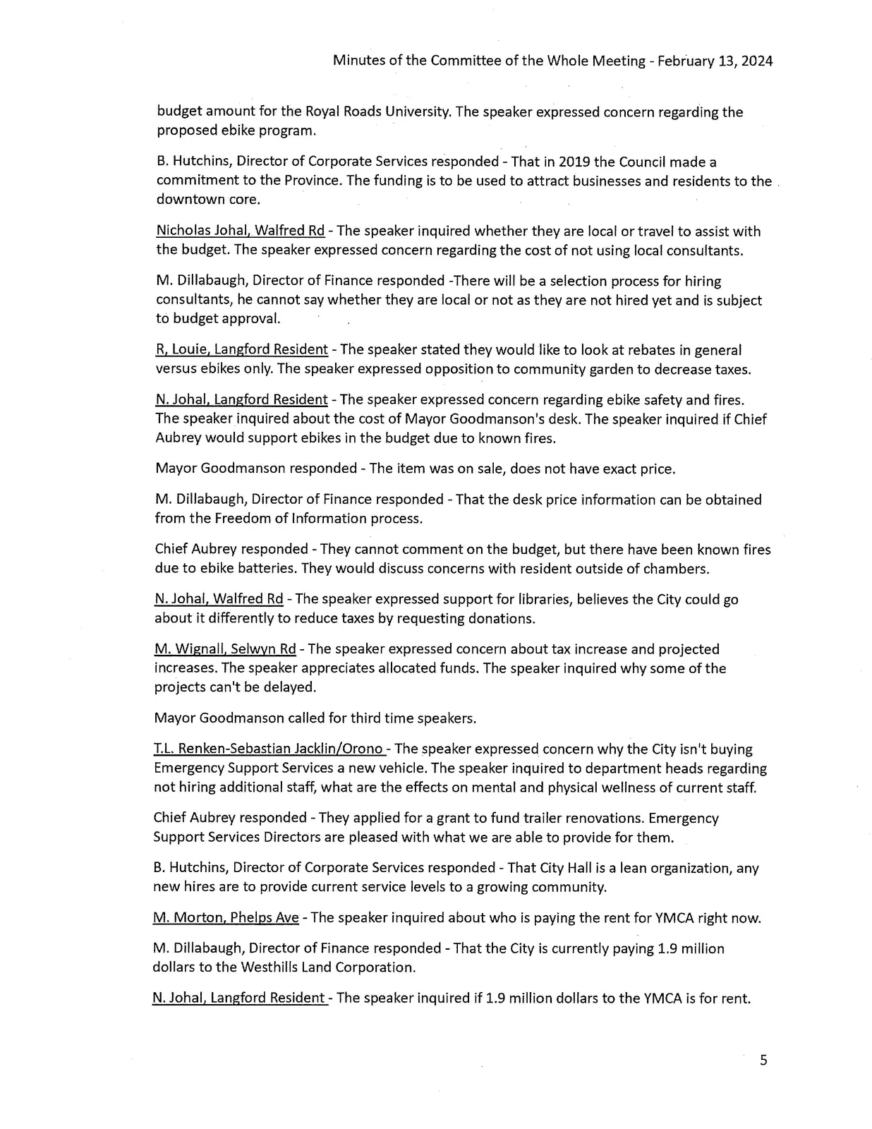 Page 5 - continued public participation and responses