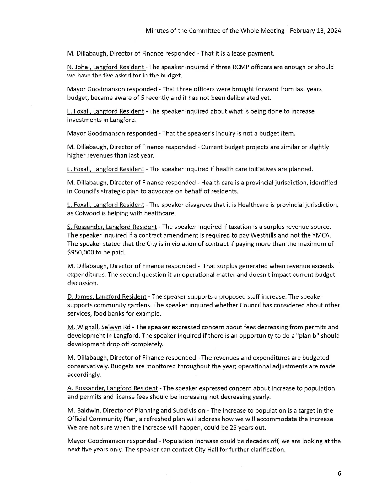 Page 6 - remainder of public participation and responses