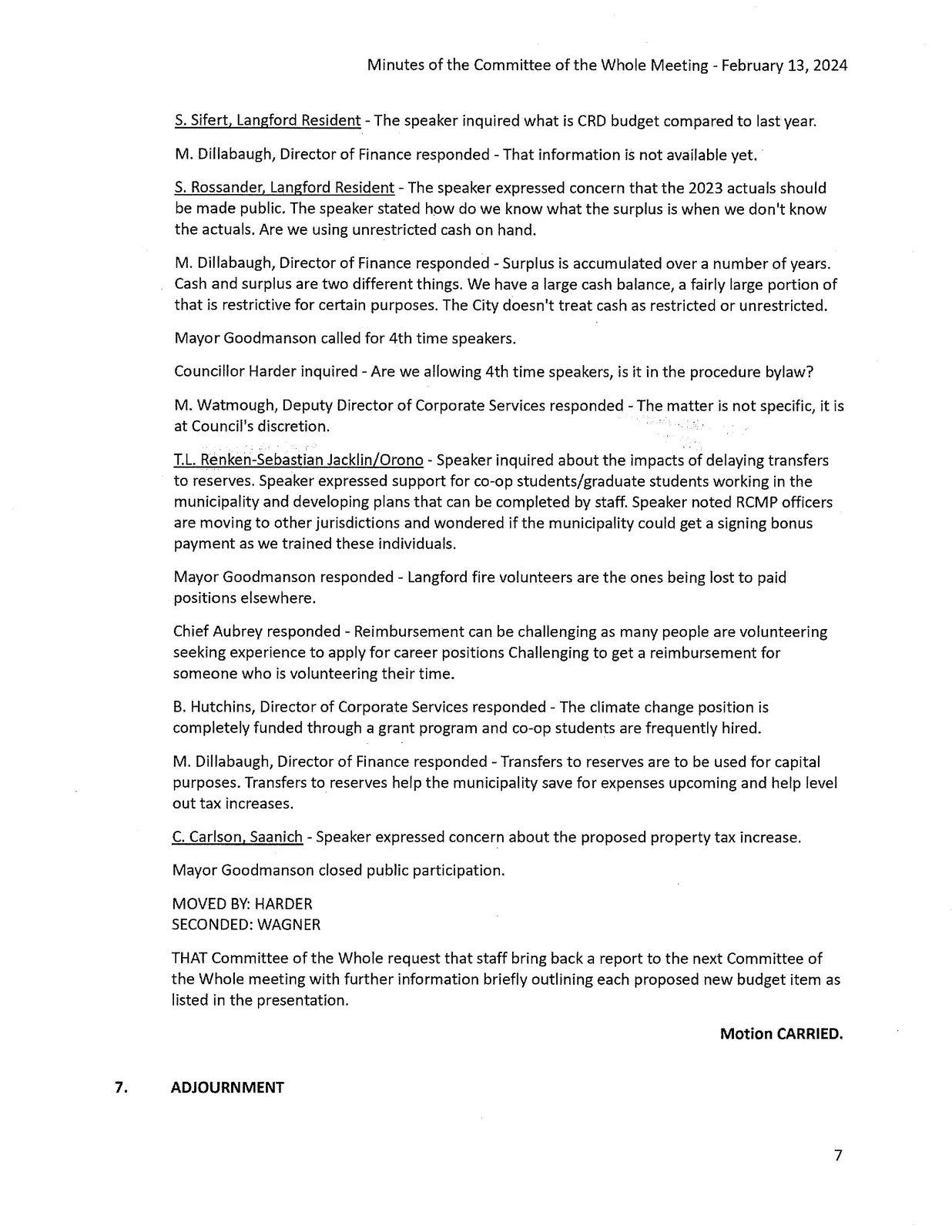 Page 7 - adjournment motion recorded