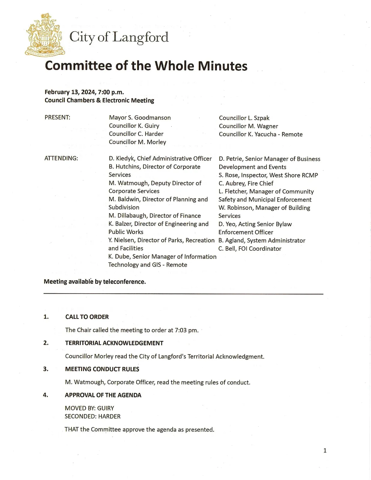 Page 1 - meeting attendance and call to order