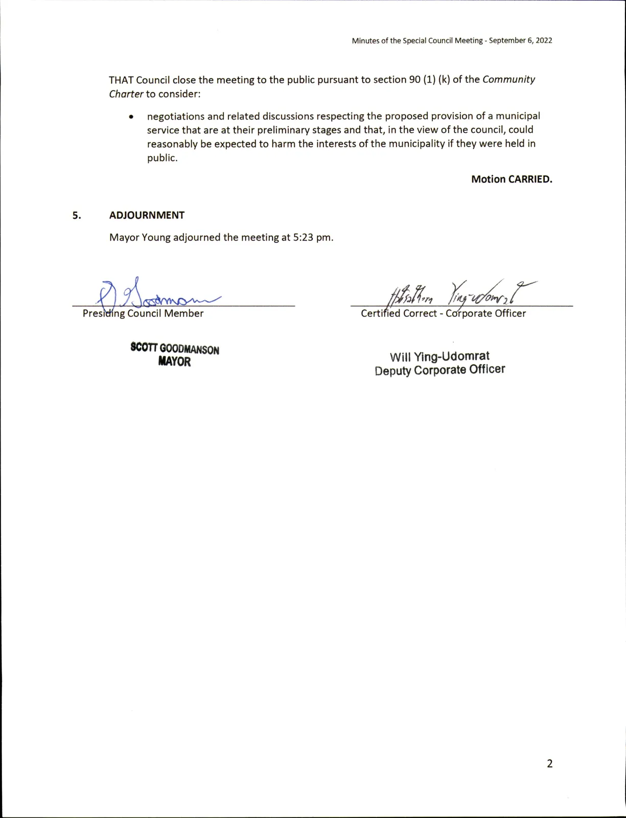 Page 2 — in-camera resolution and adjournment