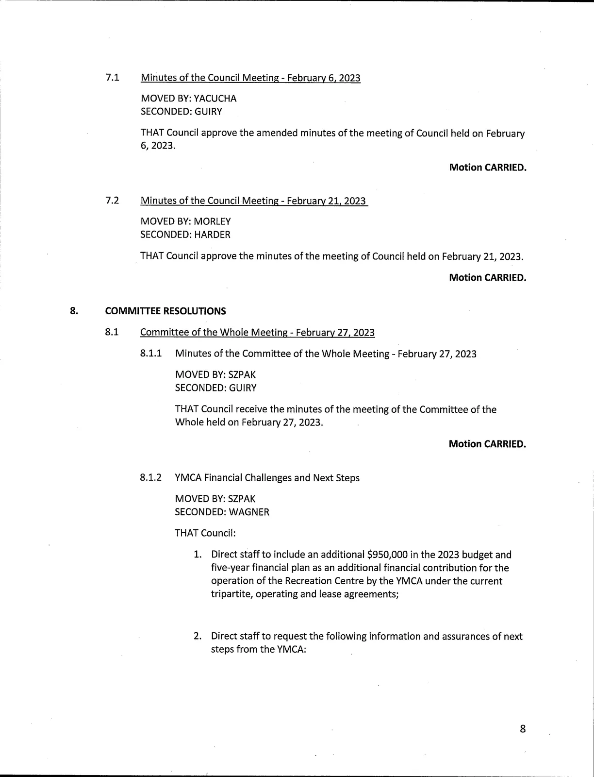 scan of page 8 of the Council Minutes