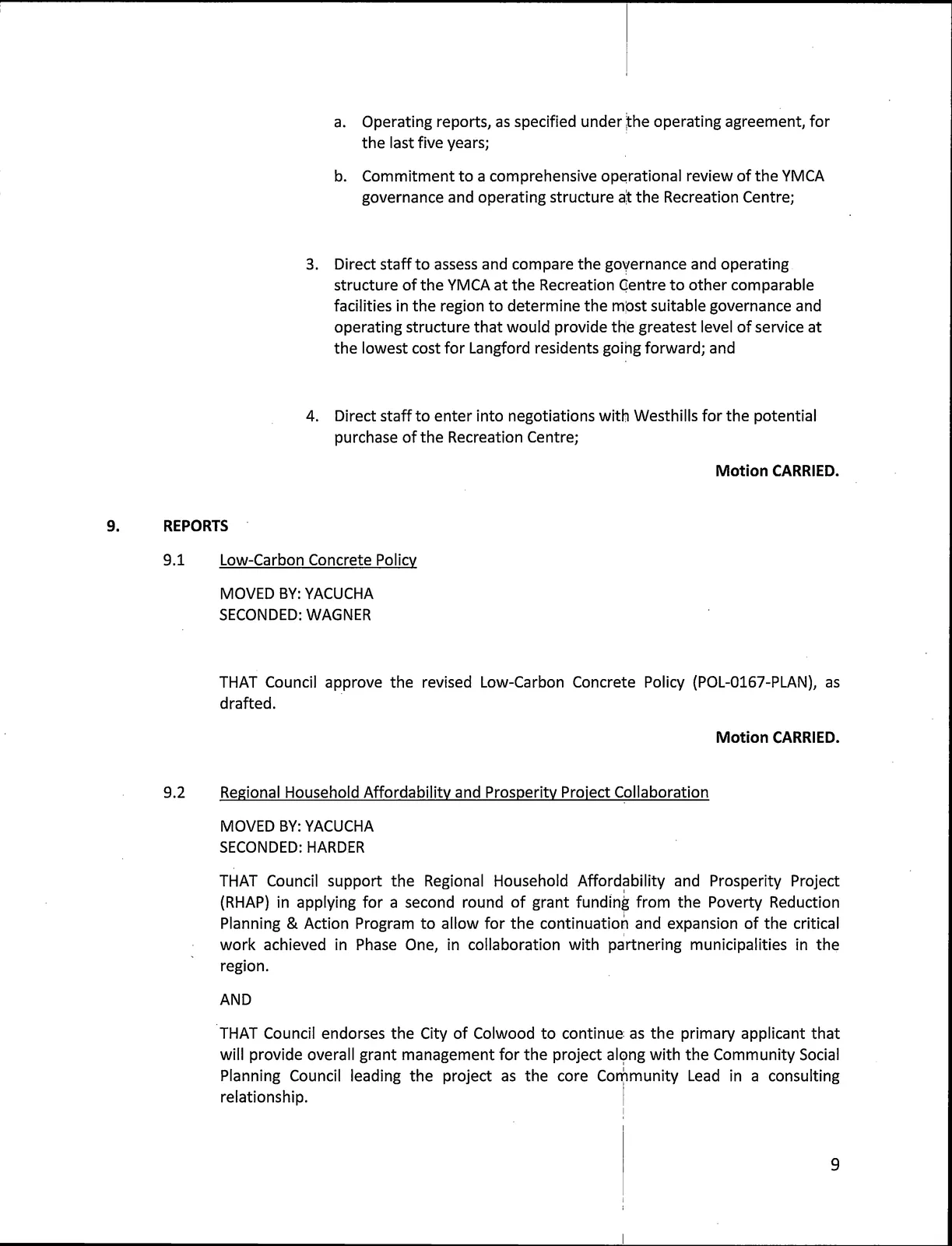 scan of page 9 of the Council Minutes