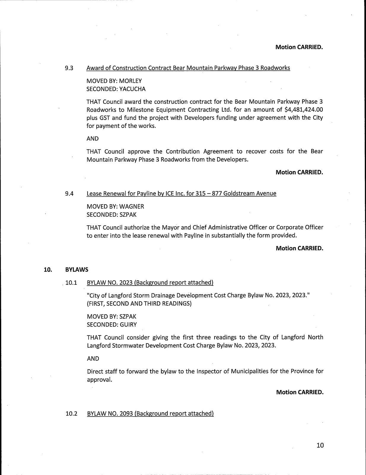 scan of page 10 of the Council Minutes