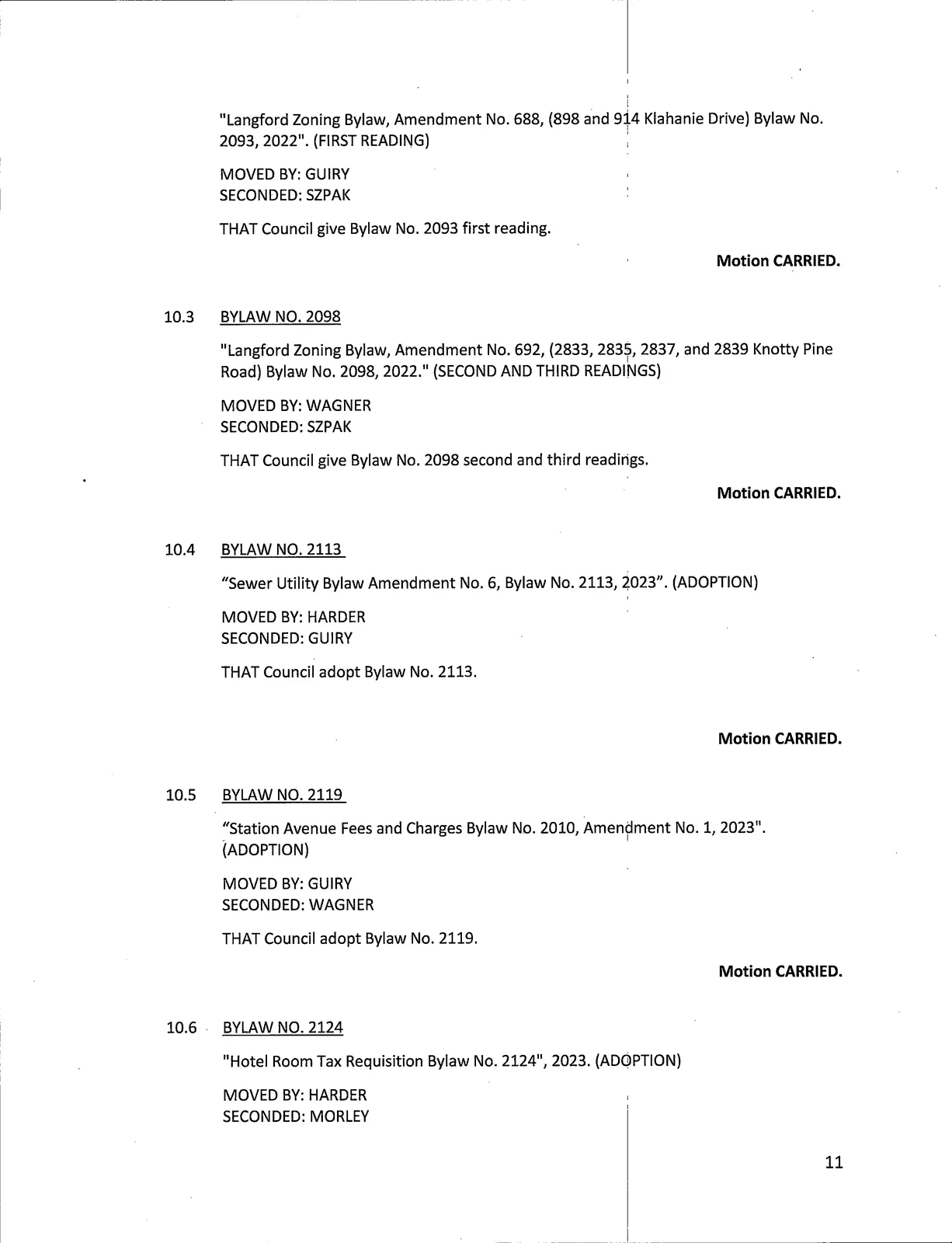 scan of page 10 of the Council Minutes (continued)