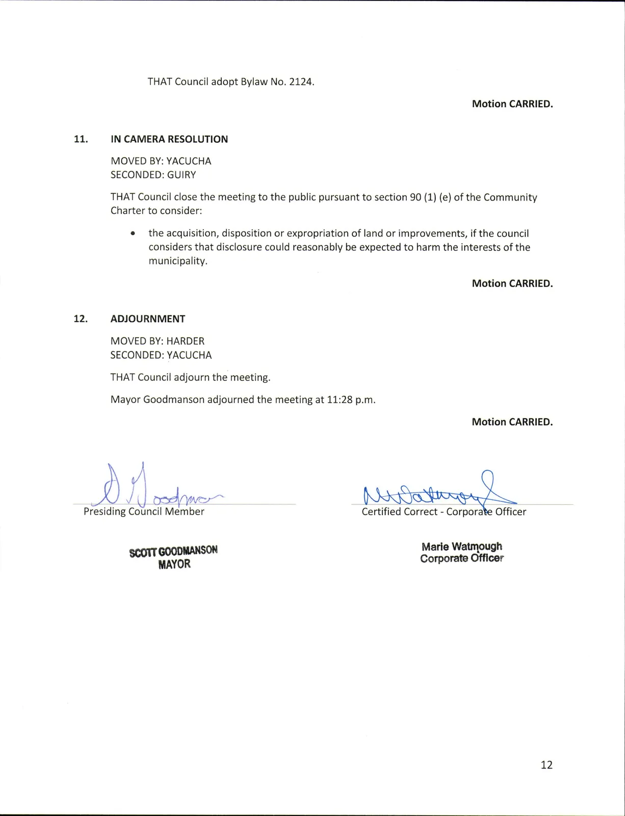 scan of page 11 of the Council Minutes