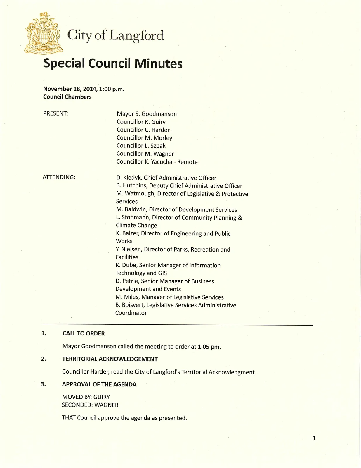 Scan of page 1 of the minutes