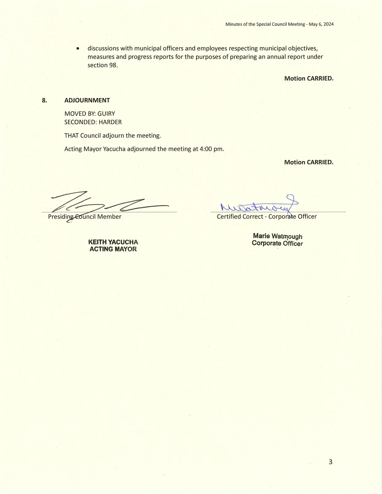 Page 3 — in camera resolution and adjournment