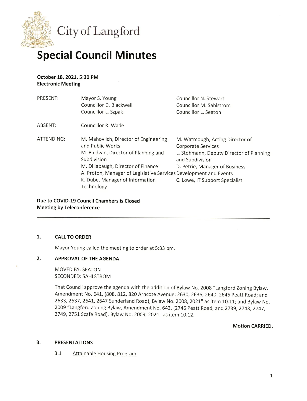 Page 1 scan of meeting minutes