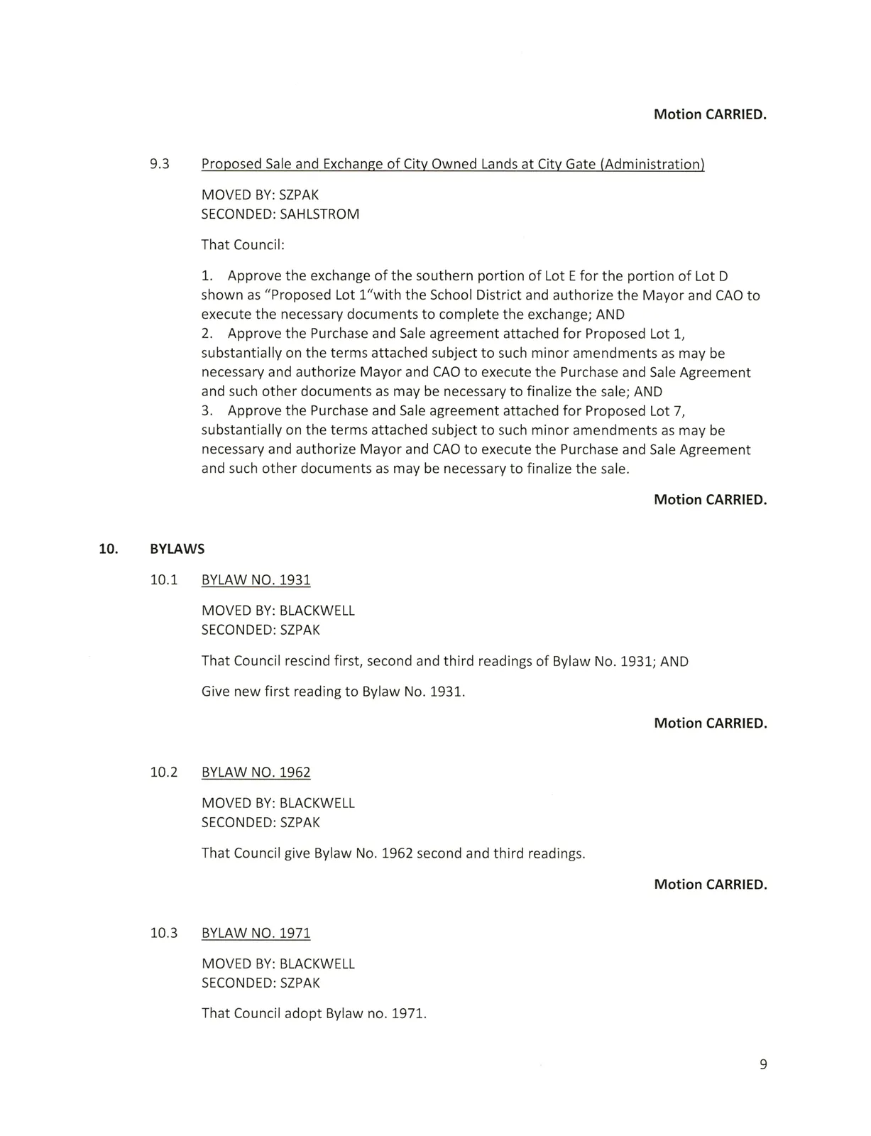 Page 9 scan of meeting minutes