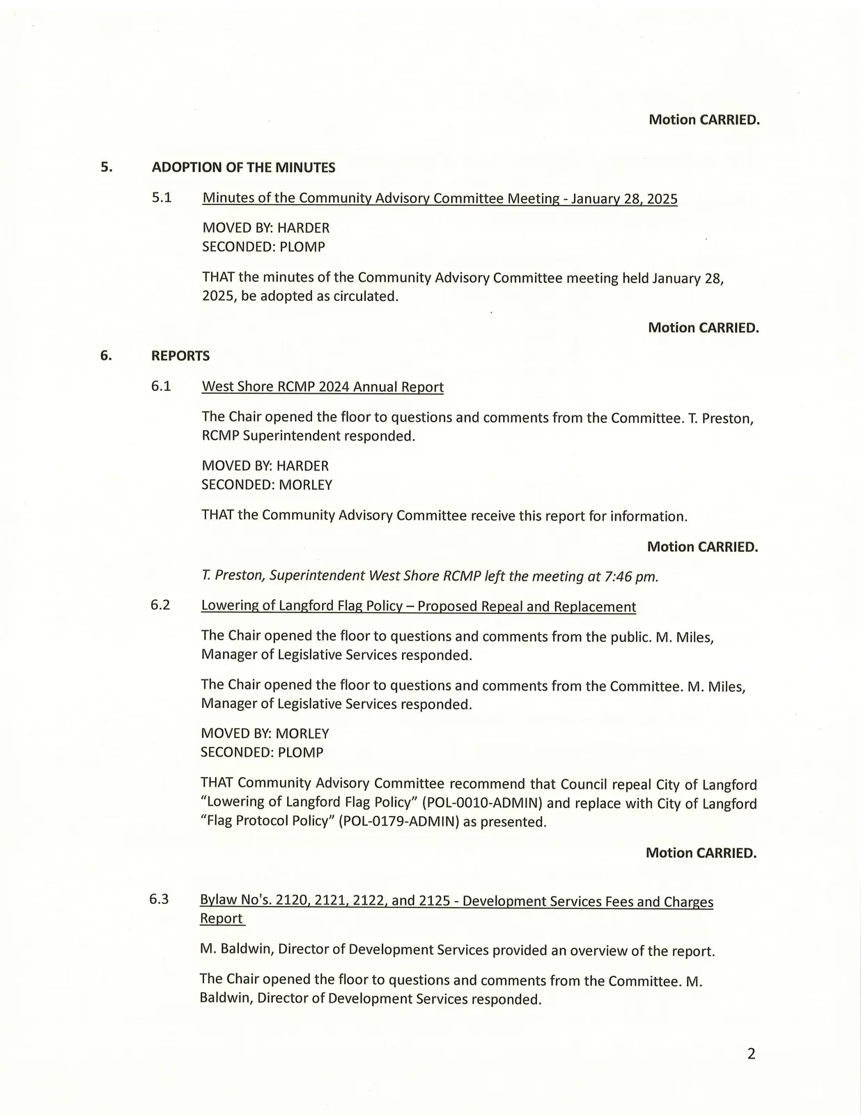 Report presentation pages