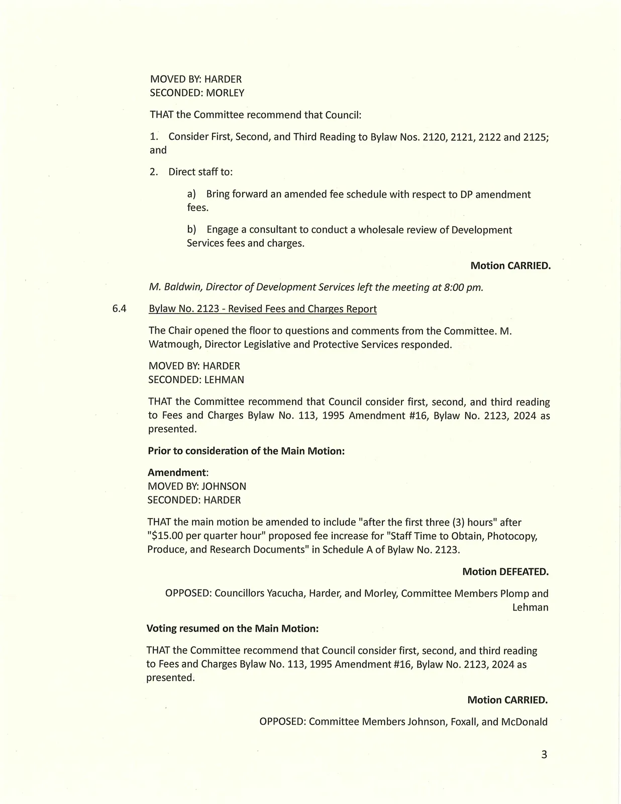 Bylaw and fees report materials