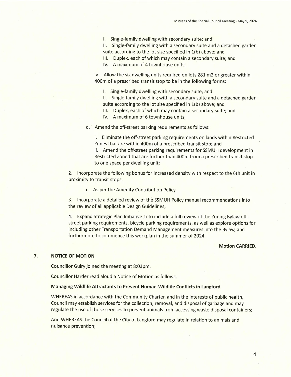 Page 4 of minutes — Small Scale Multi-Unit Housing Zoning Bylaw Amendments (SSMUH)