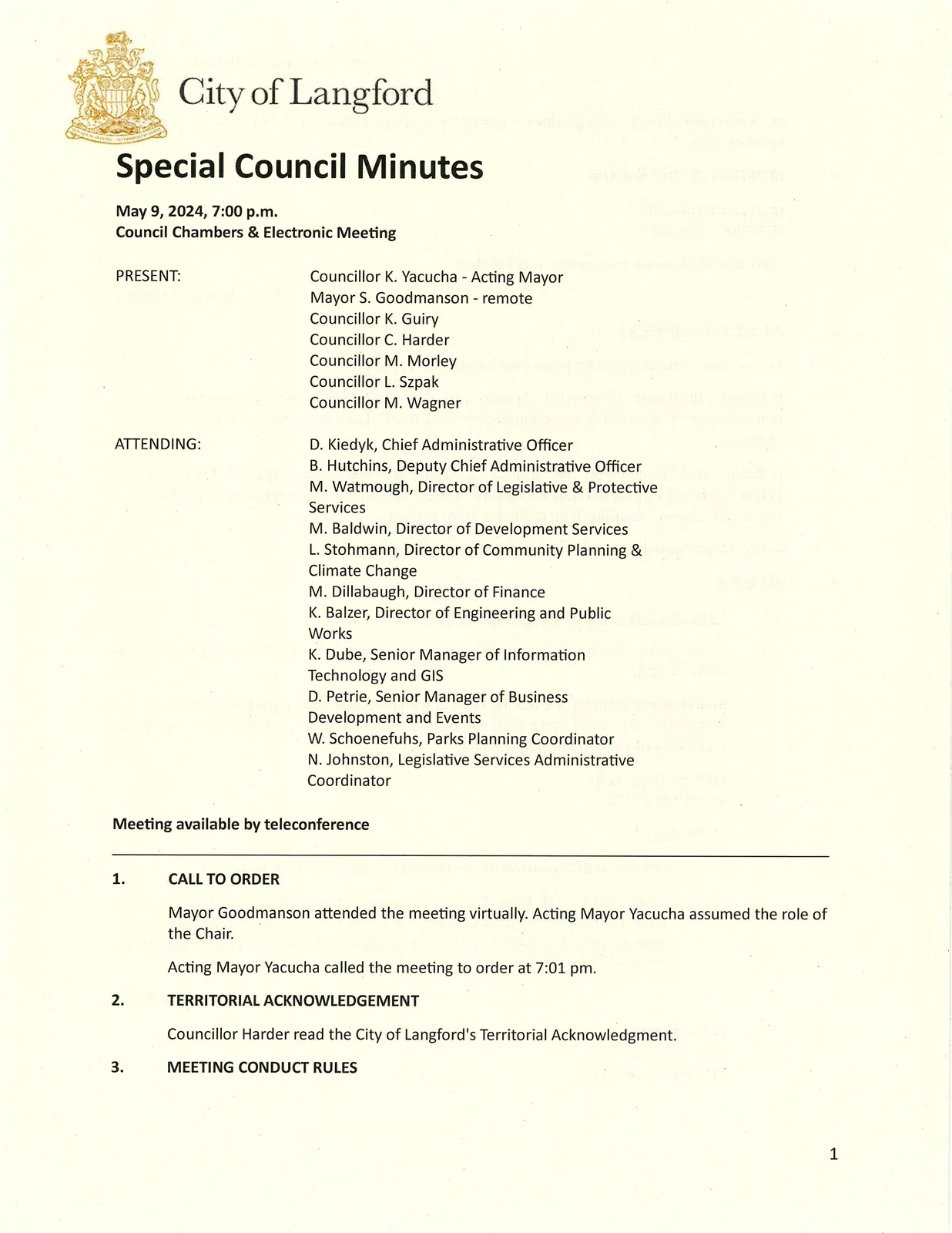 Page 1 of minutes — meeting title, date, location, and attendees
