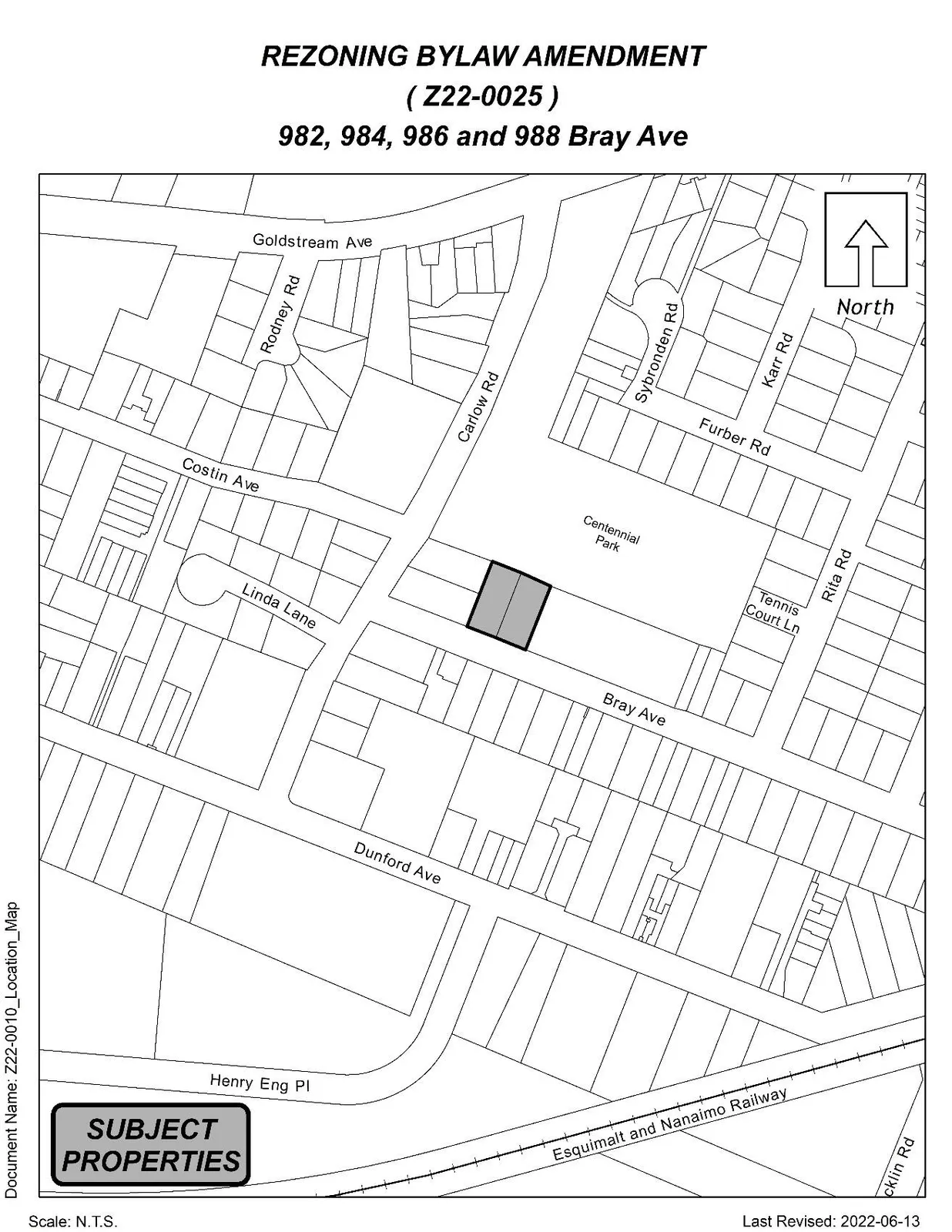 Location map showing 982-988 Bray Avenue and surrounding area
