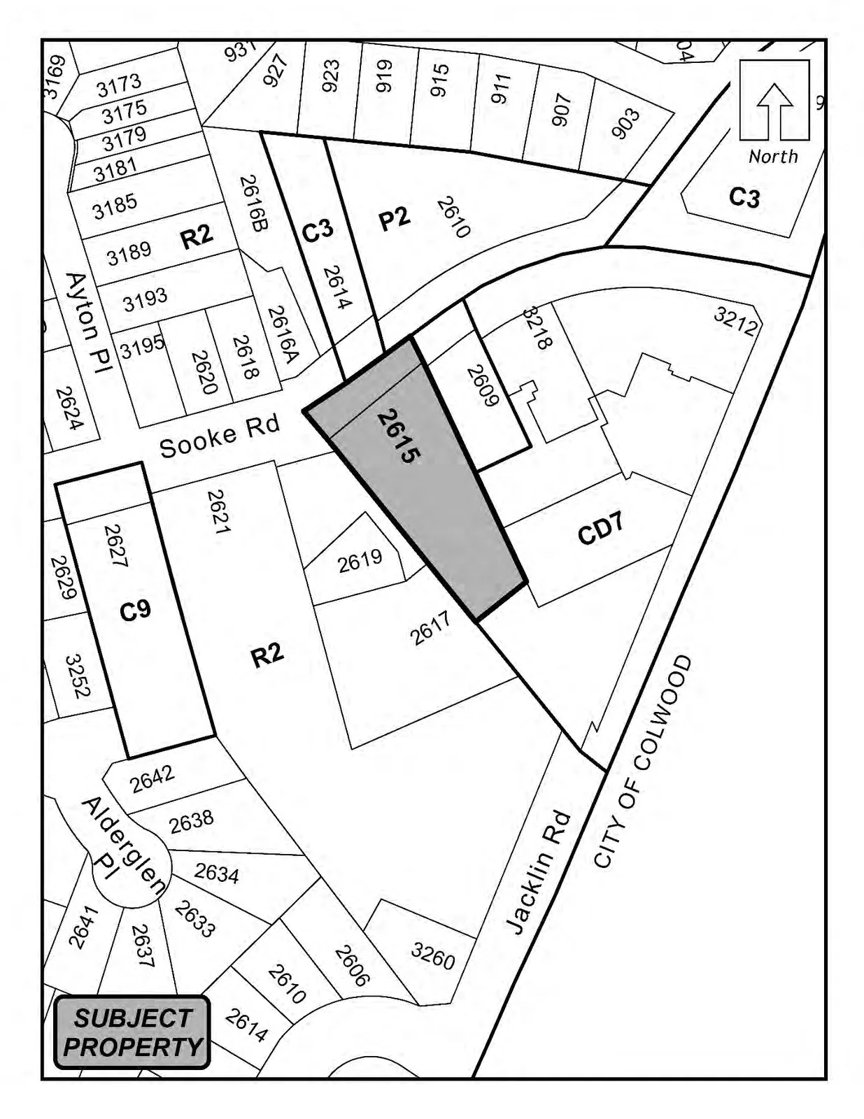 Plan No. 1 map showing Lot A, Section 83, Esquimalt District, Plan VIP56369 (2615 Sooke Road) shaded
