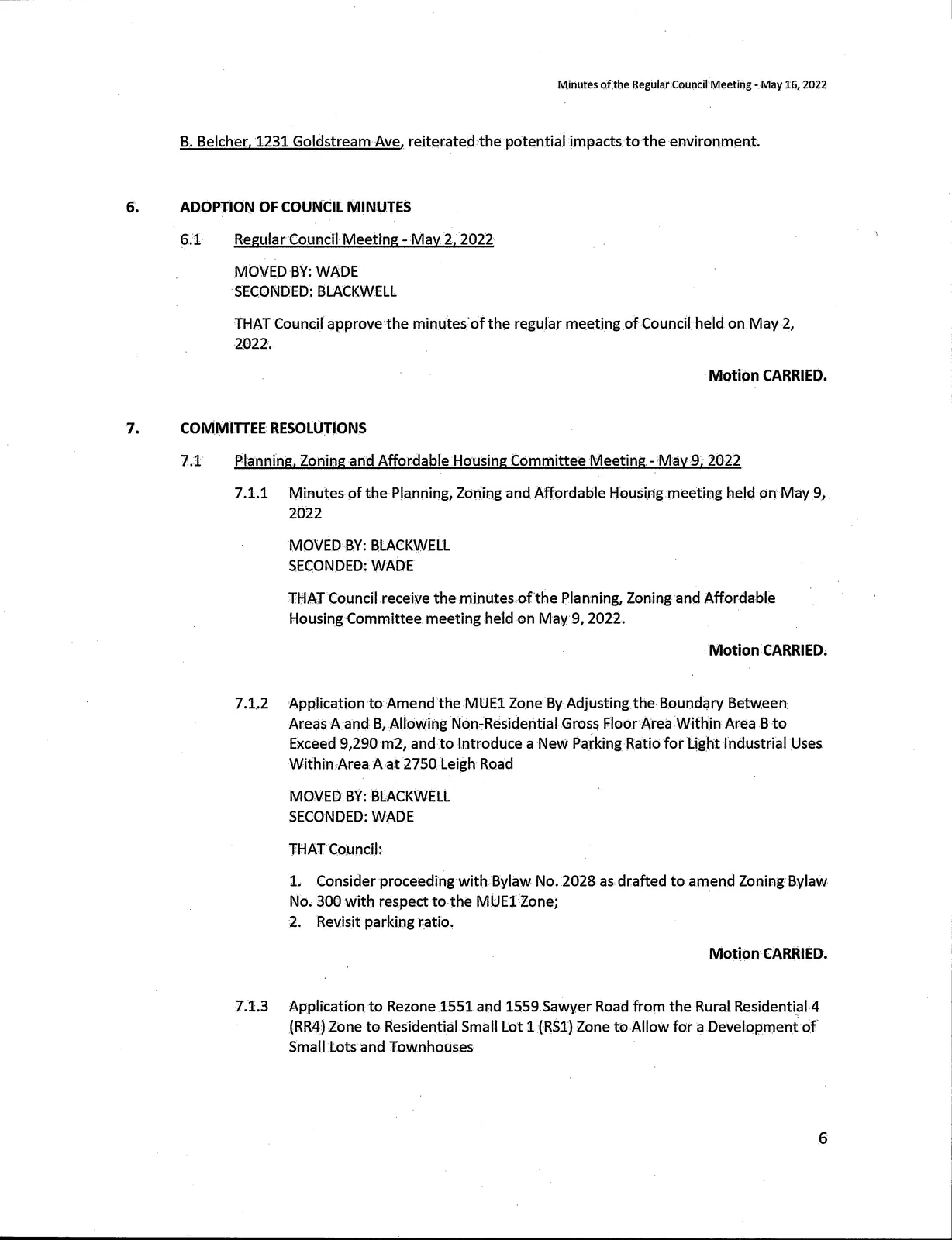 Scanned page of minutes (page 6)