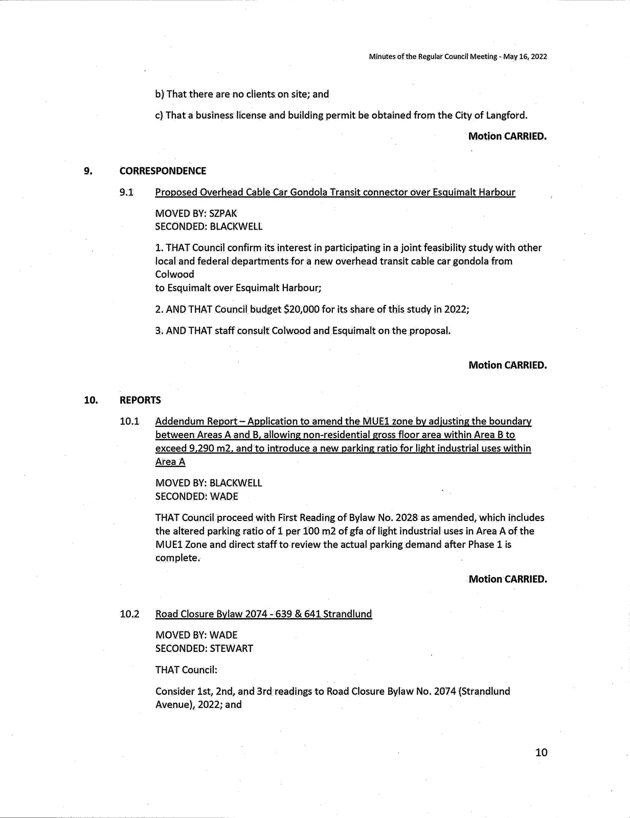 Scanned page of minutes (page 10)
